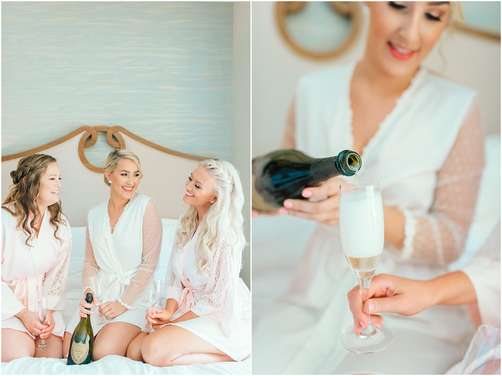 champagne with bridesmaids getting ready