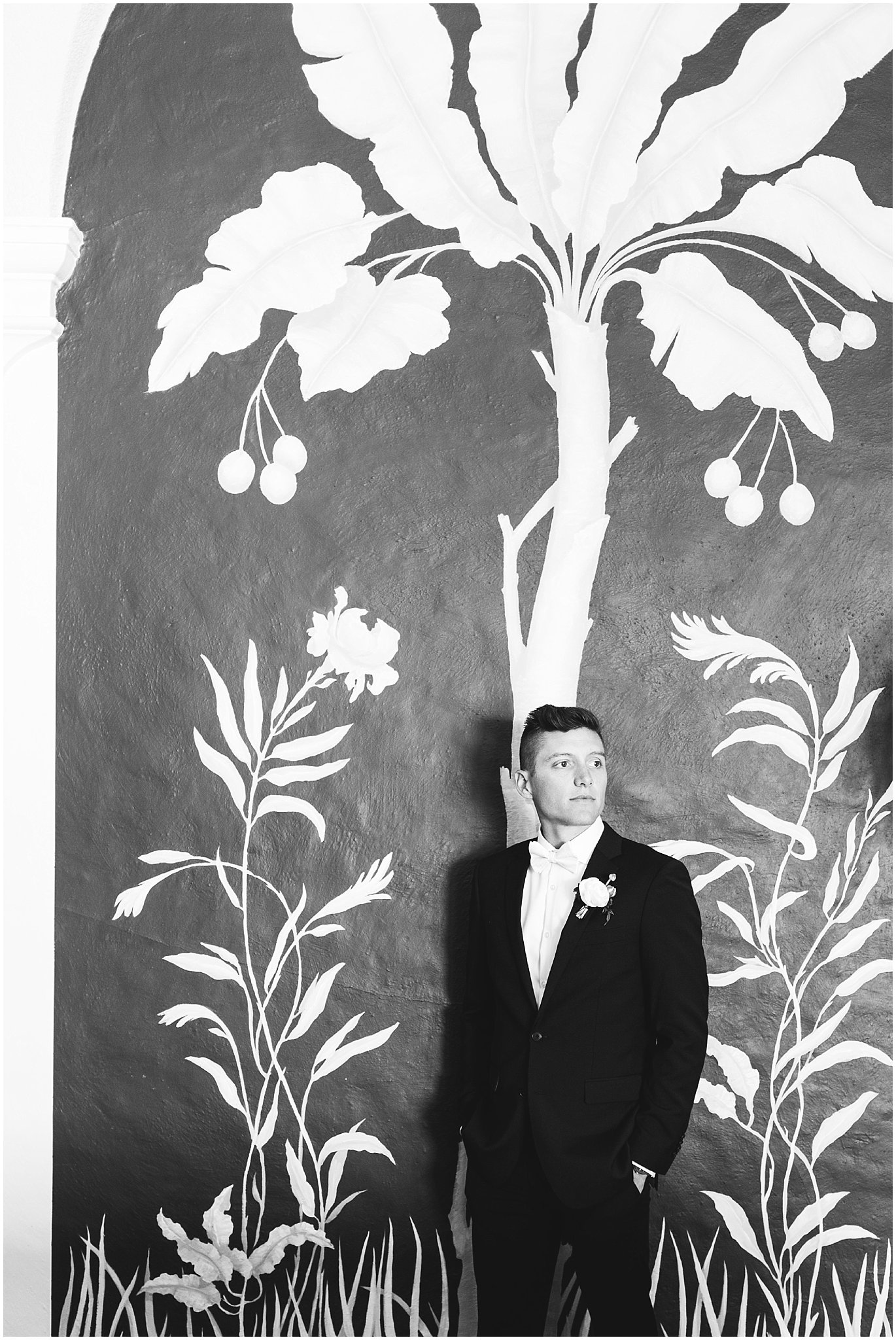 black and white groom portraits